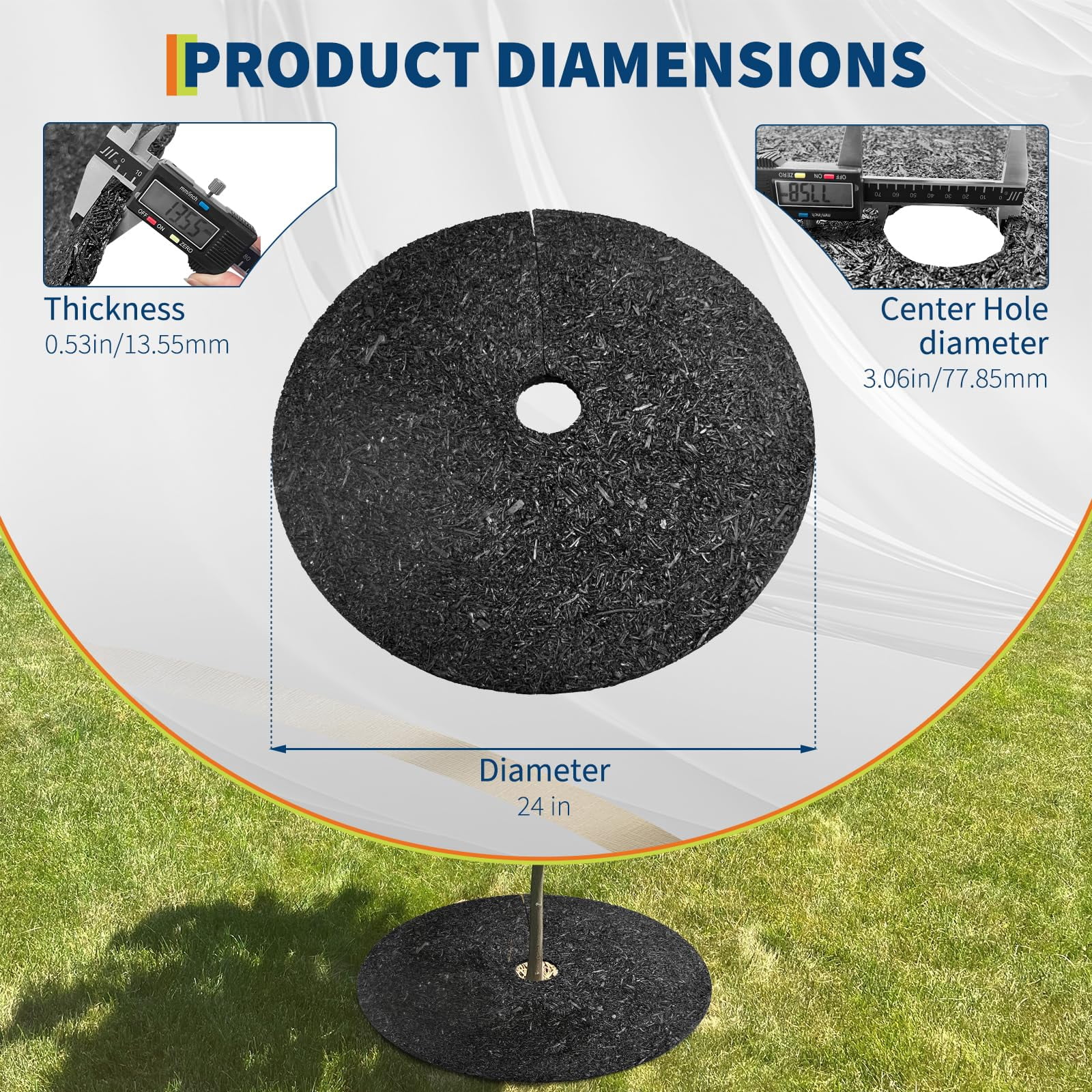 6 Pack 24 Inch Heavy Duty Rubber Mulch Ring for Trees - Round Tree Mulch Ring - Weed & Grass Control, Root Protection - No Staples Needed