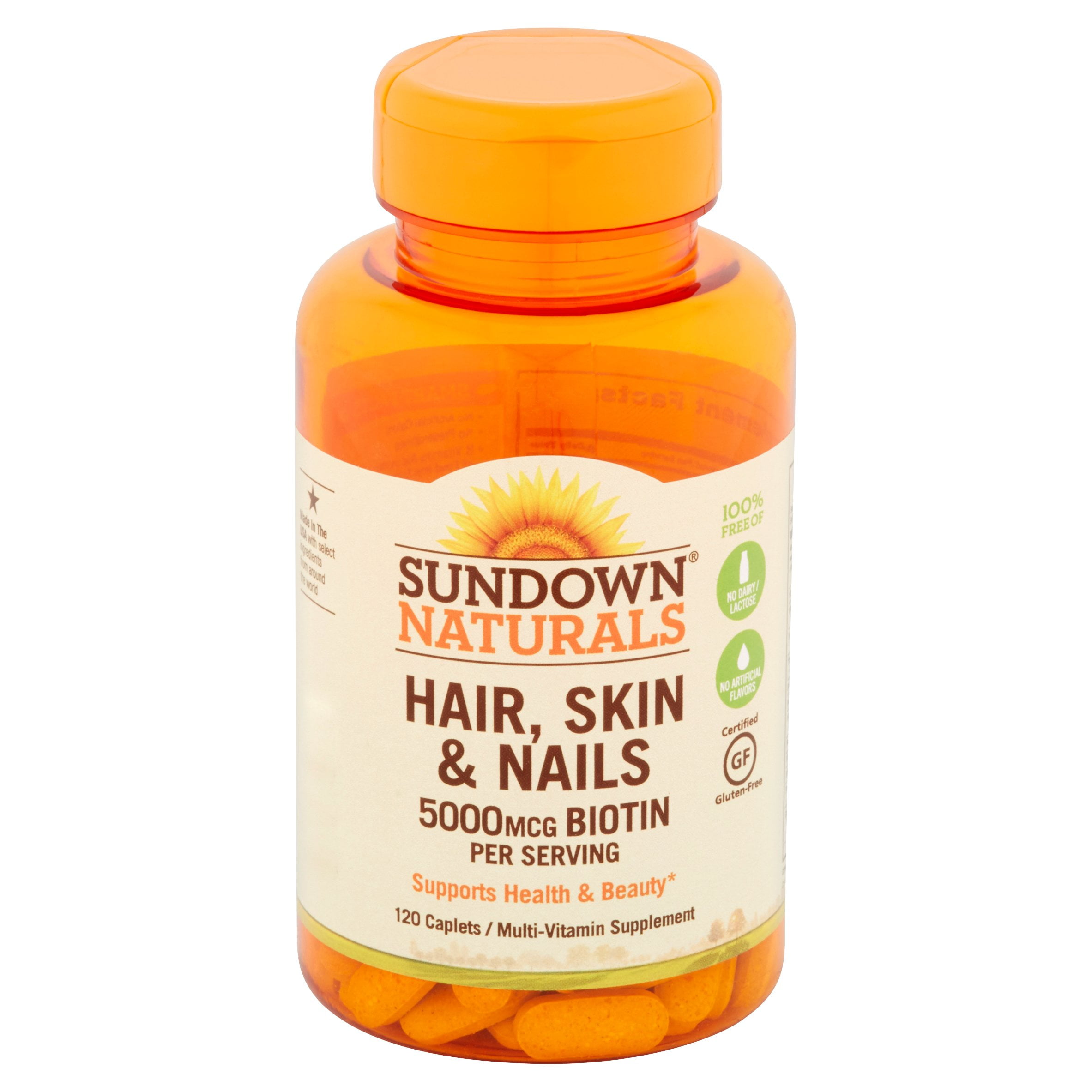 Sundown Naturals Hair Skin Nails 5000mcg Biotin Caplets 120