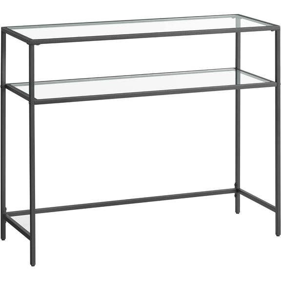 39.4 Inch Console Sofa Table, Modern Entryway Table, Tempered Glass Table, Metal Frame, 2 Shelves, Adjustable Feet, for Living Room, Hallway, Black ULGT025B01