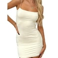 thumbnail image 4 of Women Sexy Spaghetti Strap Short Mini Dress Basic Square Neck Bodycon Party Club Slim Fit Tank Dress, 4 of 6
