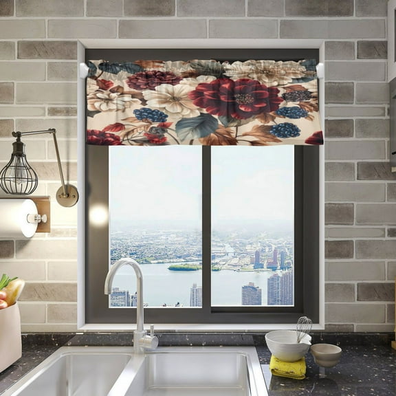 Burgundy Hydrangeas Curtain Valances Window Treatment Rod Pocket Drape Valance 54" X 18" for Kitchen Living Room Bedroom