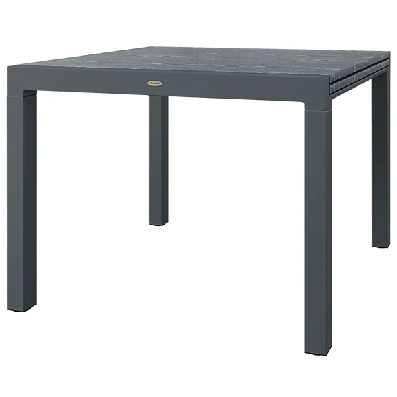 Extendable Outdoor Patio Dining Table, Aluminum Frame with Wood-Effect Top, Expandable Rectangle Garden Table for 6‑8 People (Dark Gray)