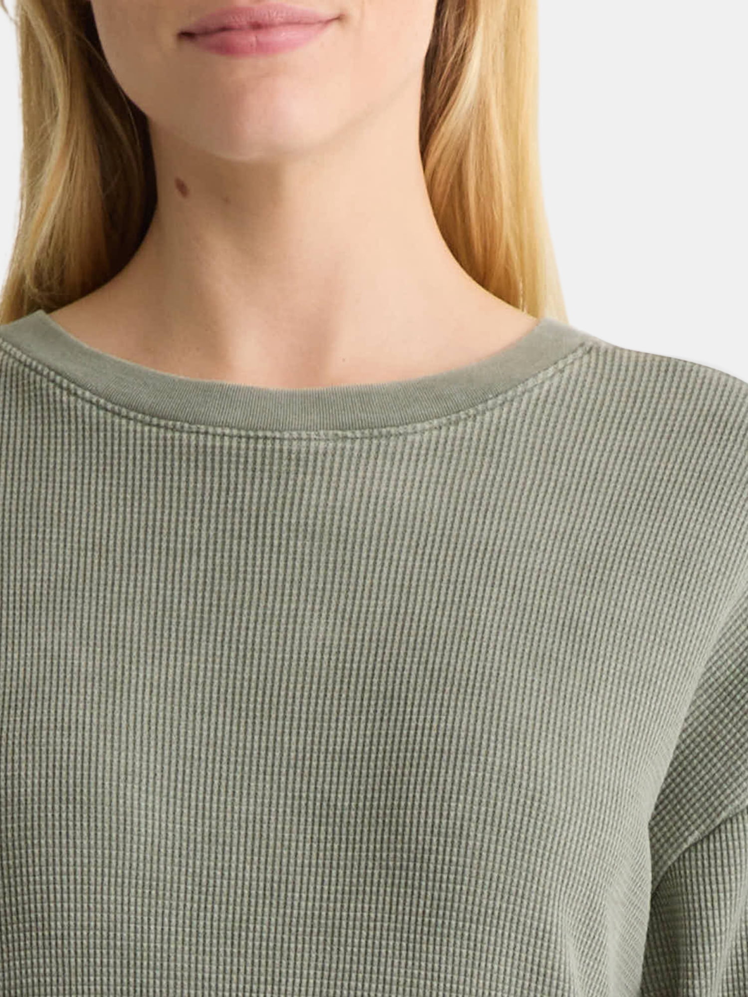 Time and Tru Women's Boxy Thermal Tee with Long Sleeves, Sizes XS-XXXL