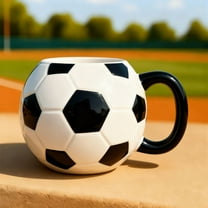 karymi Soccer Ball Shaped Ceramic Mug with Black Handle Game Day Drinkware for Sports Fans Athletes Microwave and Dishwasher Safe Kids Christmas Gifts Christmas Outdoor Decorations
