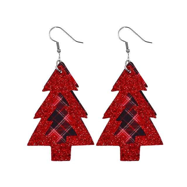 Iumwxz Christmas Fashion Trend Personality Leather Pattern Drop Earrings Jewelry Gift