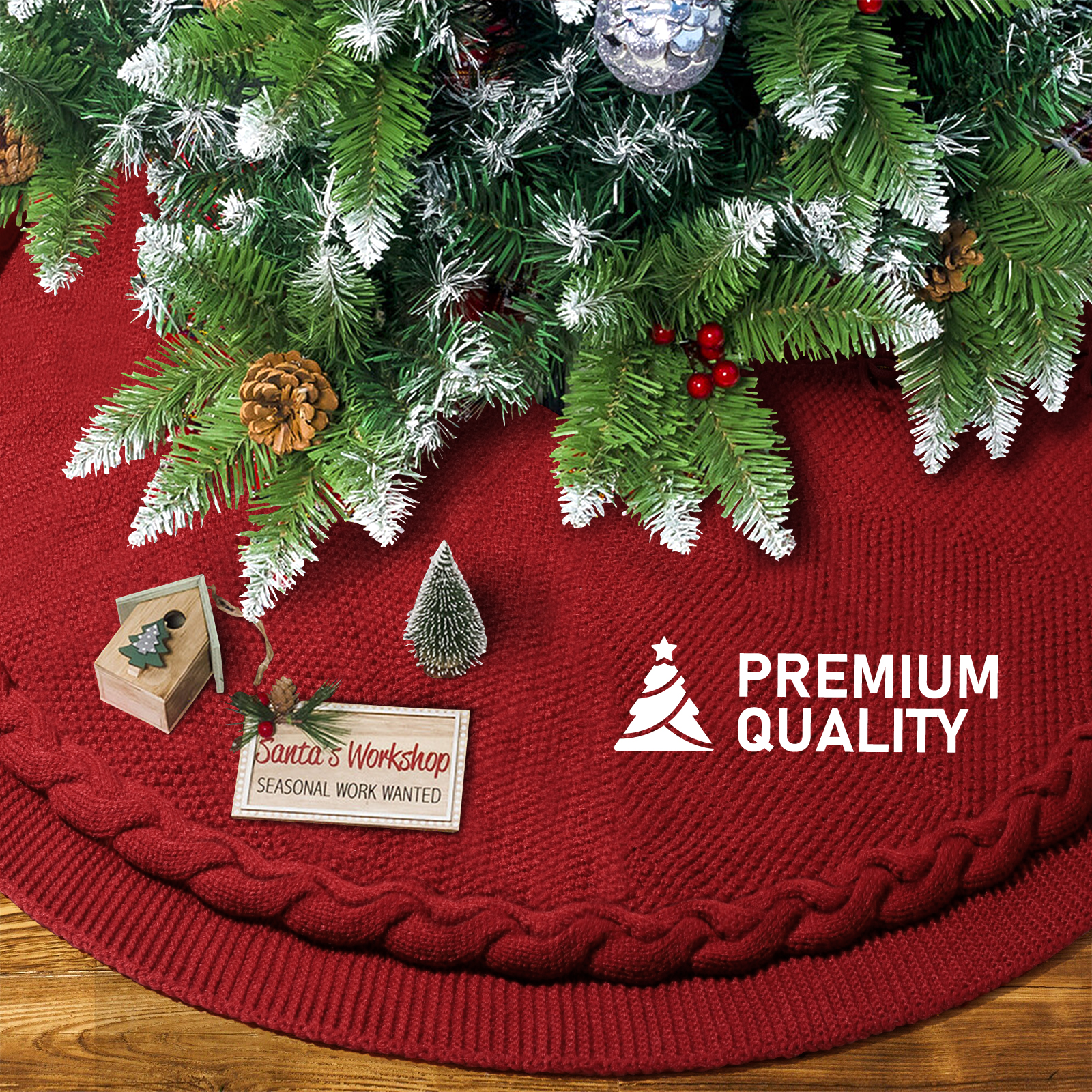 Ayieyill 48-Inch Knitted Christmas Tree Skirt, Red photo 2