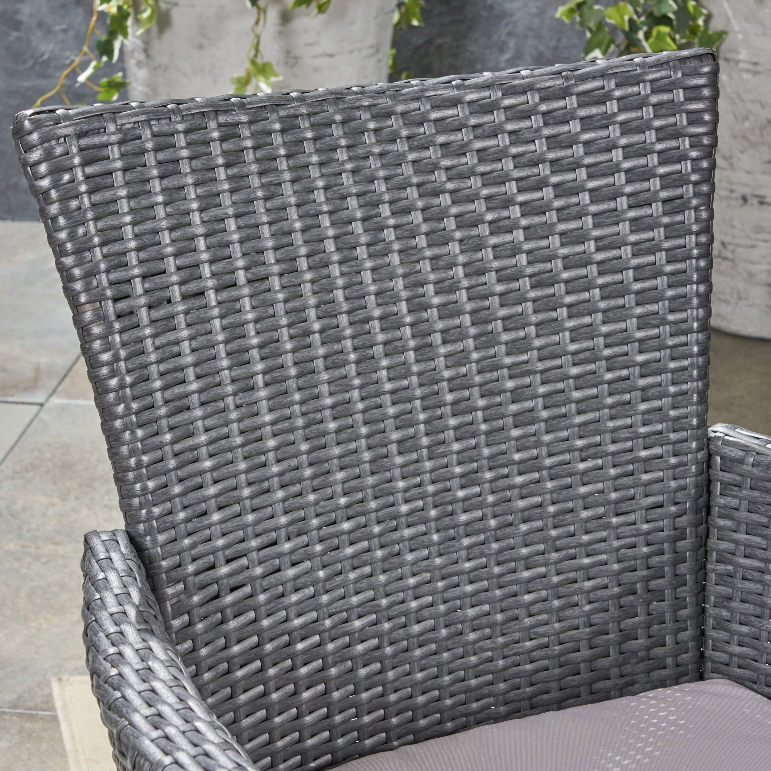 Annalise Outdoor 7 Piece Acacia Wood and Wicker Expandable Dining Set with Cushions, Sandblast Dark Gray, Gray, Silver