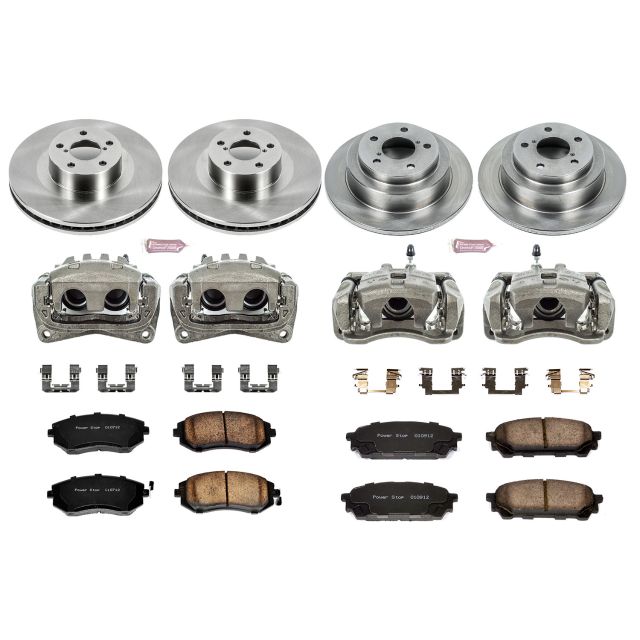 PowerStop Front and Rear Stock Replacement Brake Pad and Rotor Kit with Calipers Fits: SAAB SUBARU Select Models KCOE2376