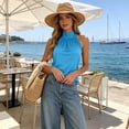 thumbnail image 2 of Kukoosong Women's Mock Neck Halter Tank Tops, Sleeveless Gathered High Neck Camisole Tops, Soft Stretchy Loose Fit Casual Vest Shirts for Summer, 2 of 7
