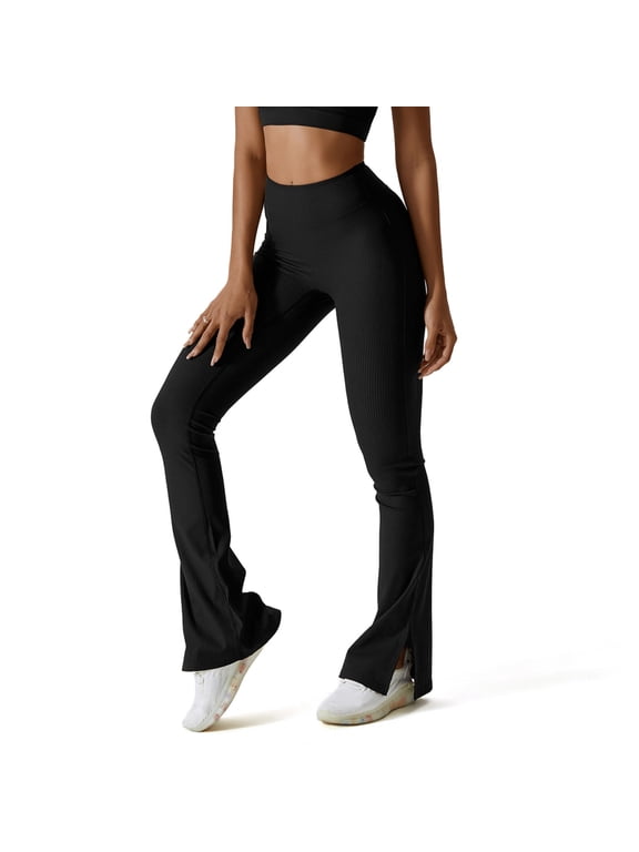 High Waist Bootcut Yoga Pants - Long Textured Exercise Workout for Women