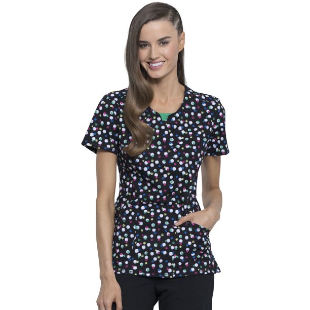 Cherokee Cherokee Infinity Women Scrubs Top, Round Neck, Plus Size