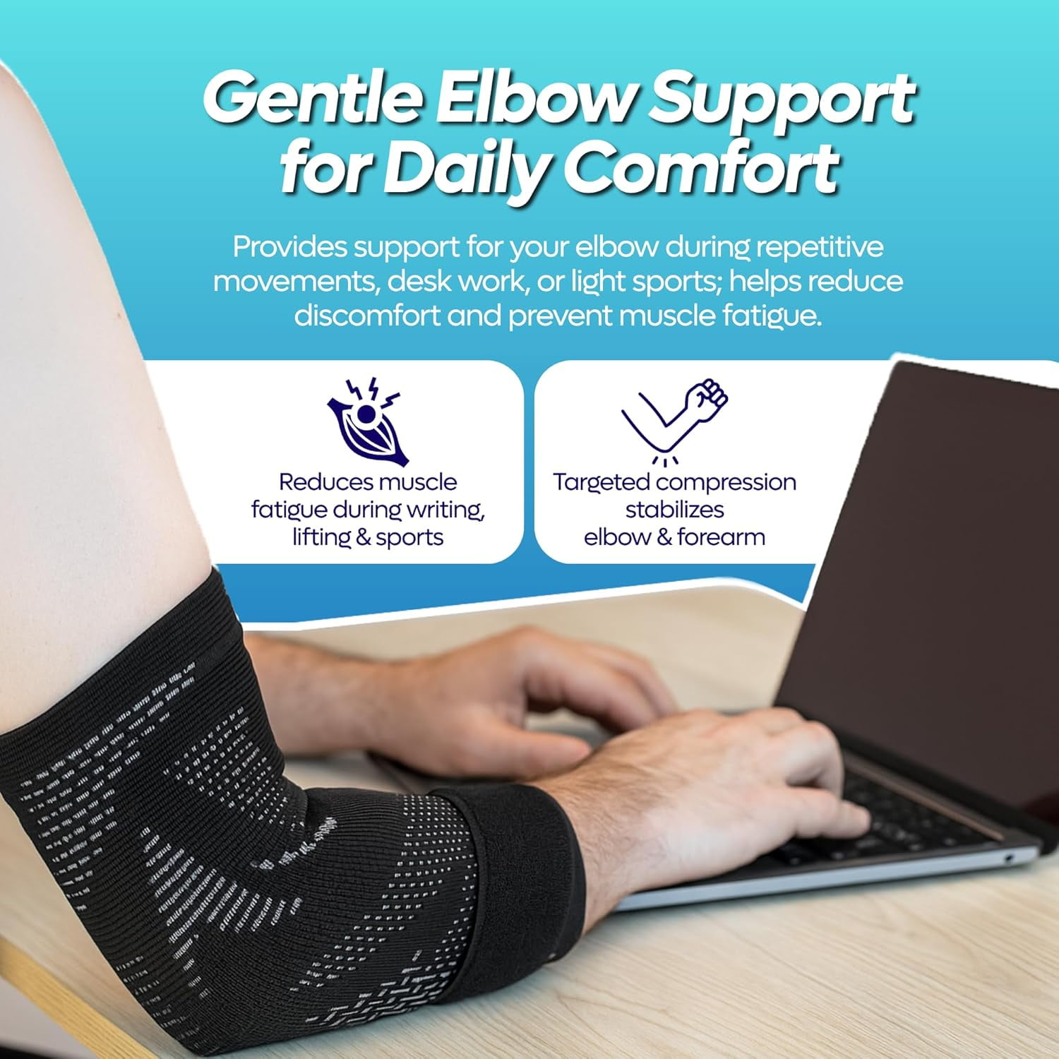 Caspe 2 Pack Elbow Compression Sleeve with Adjustable Strap – Breathable Arm Support for Men & Women, Non-Slip Sleeve for Sports & Workouts