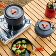 thumbnail image 6 of Queroig 10Pcs/Set Camping Cookware Kit with Folding Pan Pot Kettle Spoon Bowl 2-3 Person Outdoor Backpacking Hiking Portable Non-stick Alumina Cookware, 6 of 8