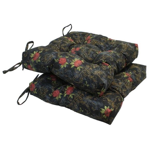 Blazing Needles 916X16SQ-T-2CH-ID-019 16 in. Indoor Square Tufted Chair Cushions, Midnight Rosebud - Set of 2