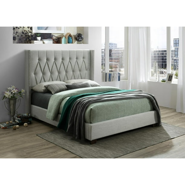 Modern Beautiful Gray Upholstered 1pc, Tall Upholstered King Headboard Only
