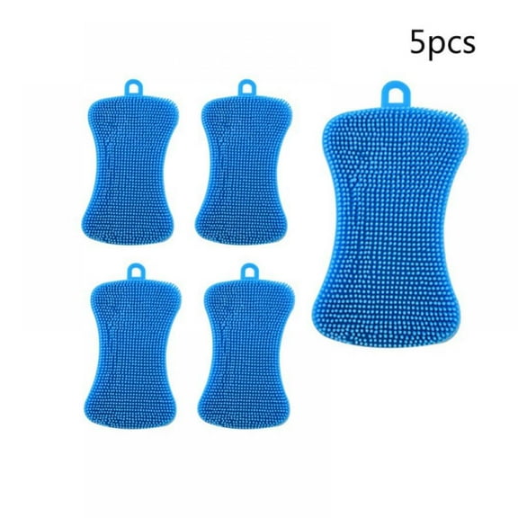 5 Pieces Silicone Sponge Silicone Scrubber Dish Brush Cleaning Sponges Soap-Shaped Silicone Dishwashing Brush Pad Double Sided Silicone Brush for Kitchen Dishes Fruits Vegetables