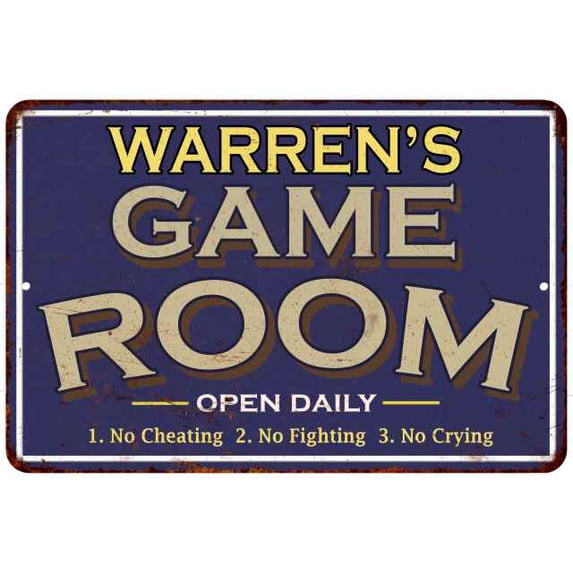 WARREN'S Blue Game Room Sign Metal 12 x 18 Matte Finish Metal 112180002472