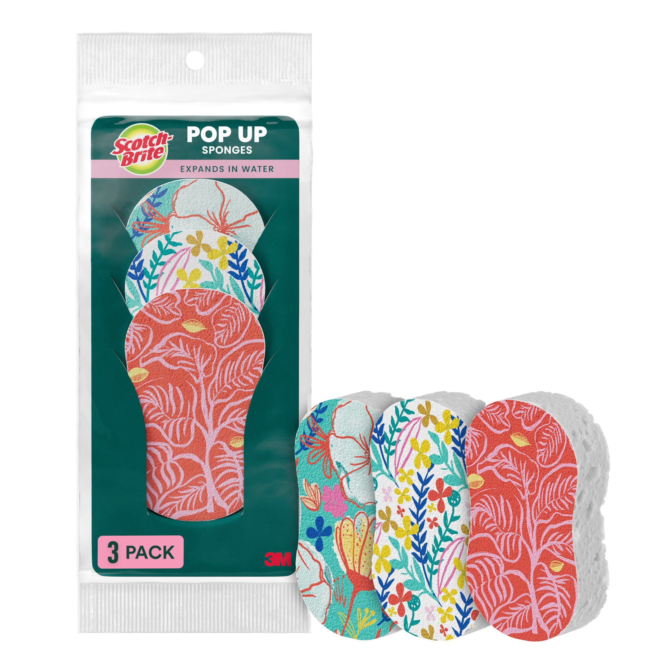 (3 pack) Scotch-Brite Pop Up Sponges, Expands In Water, 3 Sponges
