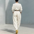 thumbnail image 4 of ZToonmas Women's 2 Piece Outfits Solid Long Sleeve Crew Neck Top and High Waist Baggy Pants Set with Belt Casual Fashion Suit, 4 of 6