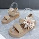 thumbnail image 5 of Amzcrzy Zapatos de mujer,Zapatos de mujer,Zapatillas de mujer, Sandalias casuales de mujer con hebilla de una línea, sandalias de suela gruesa con punta abierta y flores Sandalias Mujer Zapatillas De, 5 of 6