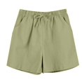 thumbnail image 4 of Endives Womens Short Above Knee Solid Color High Waist Cotton Linen Shorts Pants Casual Beach Shorts Loose Wide Leg Short Light Green, 4 of 4