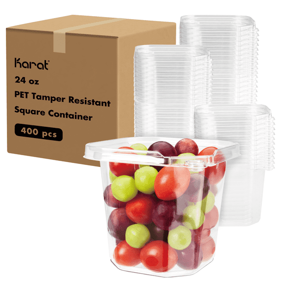 Karat 24oz PET Tamper Resistant Square Container, Clear - 400 pcs