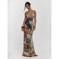 thumbnail image 5 of Brown Panther Print V-Neck Spaghetti Strap Maxi Dress Fitted Evening Gown, 5 of 6