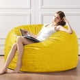 thumbnail image 3 of Vggrvlo 3ft Giant Bean Bag Chairs Cover No Filler for Adults Living Room Furniture Sofa with Soft Micro Fiber Cover Round Fluffy Couch for Bedroom College Dorm Yellow, 3 of 7