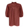 thumbnail image 4 of Jzuxvd Eyelet Tops for Women Summer Tops, Eyelet Blouse for Women Hollow Out Lace Top Embroidered Blouses, V Neck Button Puff Sleeve Wine S, 4 of 5