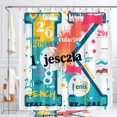thumbnail image 1 of Rideau de Douche Abstrait Coloré avec Design Audacieux de 'K' et Phrases Multilingues - 26, 1 of 4