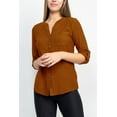 thumbnail image 6 of Floral + Ivy Notched Button Down 3/4 Sleeve Solid Knit Top with Front Pocket-WINE / L, 6 of 18