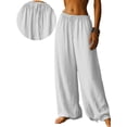 thumbnail image 2 of Women'S Loose Fit Solid Color Elastic Waist Pocket Straight Leg Casual Pants White XXL, 2 of 8