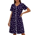 thumbnail image 3 of Sleepwear Dress for Women New Women’s Zip Print Nightgown with Pockets Round Neck Pleated Sleep Dress Summer Loose Comfy Home Nightshirt, 3 of 6