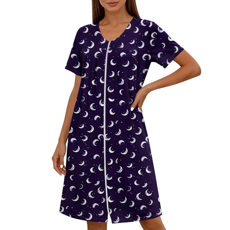 ladies bedroom dress Ygkuhd Dresses for Bedroom Ladies' Casual Zipper Dress with Pockets, Printed Nightgown Style for Home Sundress Plus Size, Women's, Size: XL