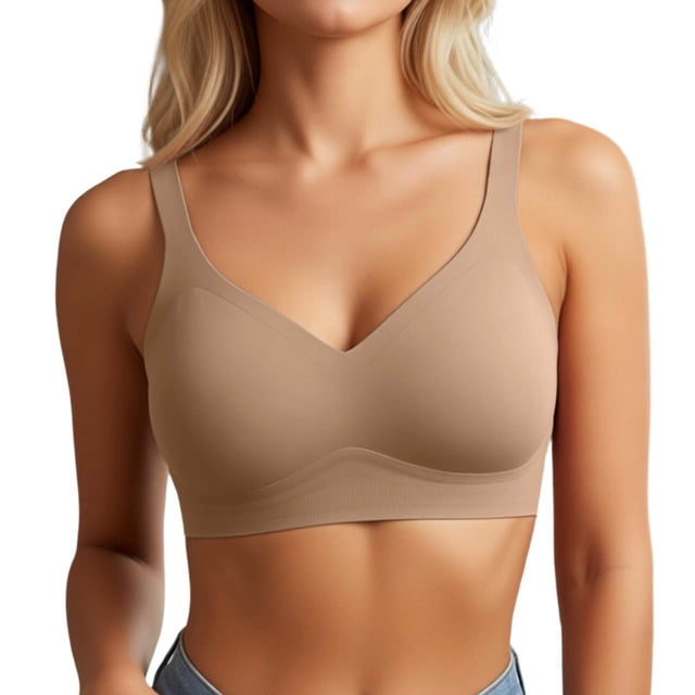 Seamless Full Coverage Lift Bra for Everyday Wear – Wireless V Shaping Underwear Providing Strong Bust Support and Comfortable Fit