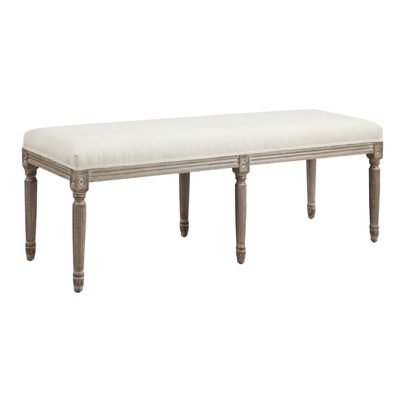 Emerald Home Salerno Sand Gray Upholstered Bench with Upholstered Seat And Carved Legs