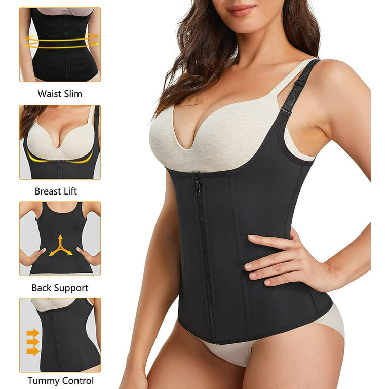 Eleady Women Waist Trainer Corset Tummy Control Underbust Body Shaper  Zipper Vest Waist Cincher Tank Top(Black Large)
