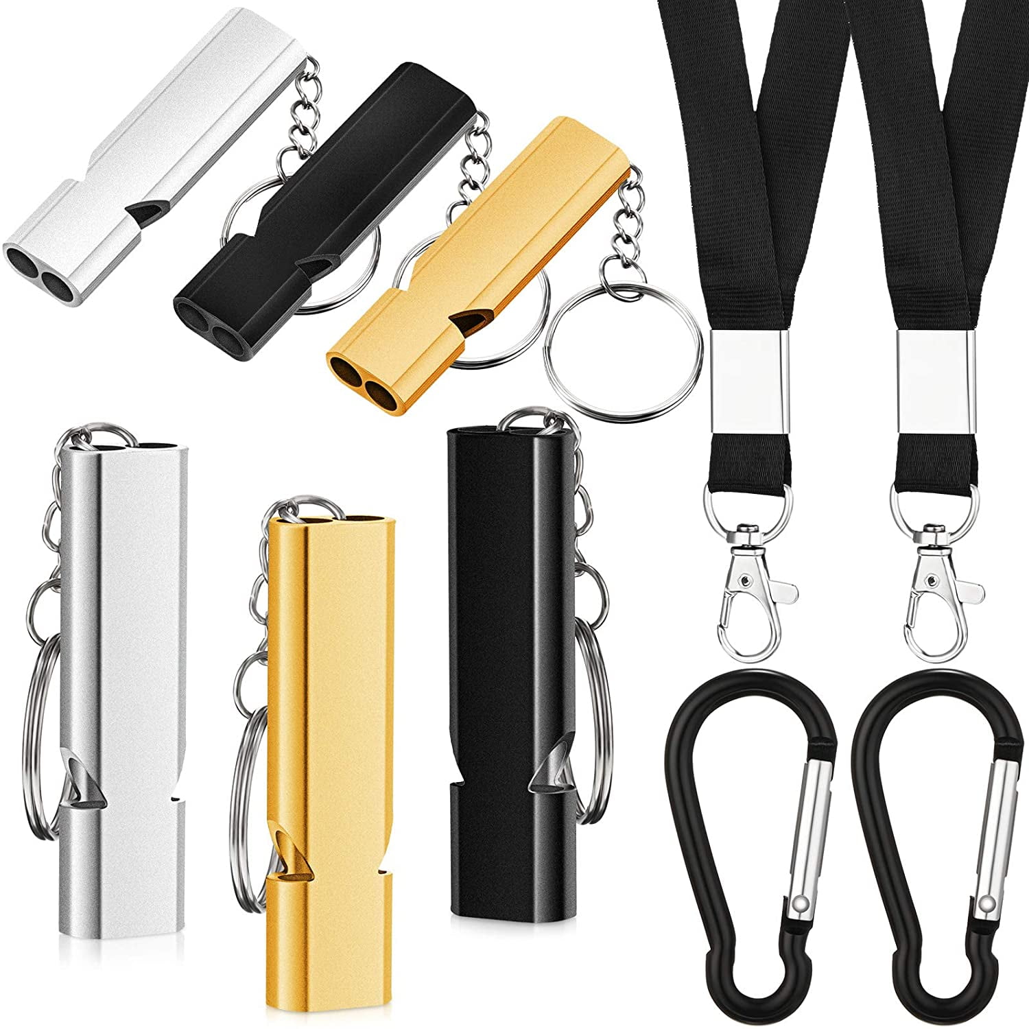 ICHUDAN 6 Sets High Pitch Metal Whistle with Clasp and Lanyard Portable