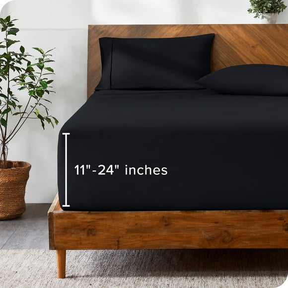 Bare Home Twin Extra Long Fitted Sheet - Extra Deep Pocket Fitted Sheet - Premium 1800 Microfiber - Ultra-Soft Wrinkle Free - Twin XL Bottom Sheet (Twin XL - 11"" to 24"" Pocket, Black)