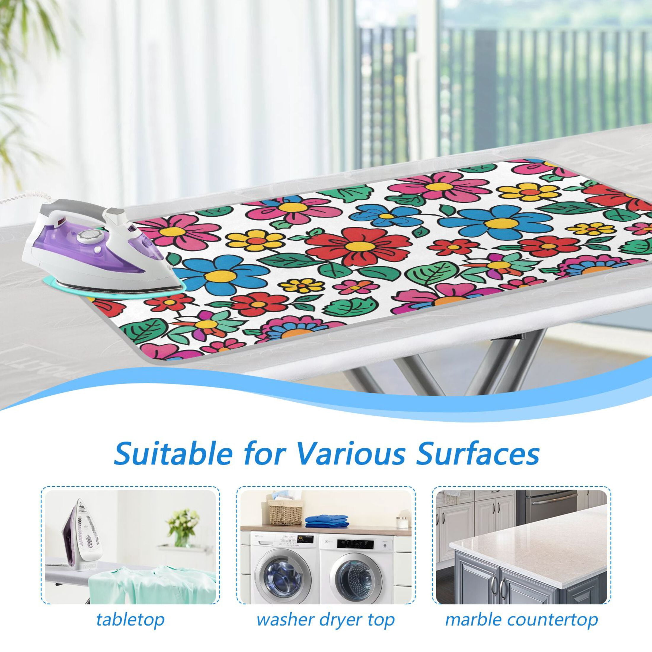 Cartoon Flower Ironing Mat Blanket Portable Travel Ironing Pad Heat Resistant Pad 47.2" x 27.6”