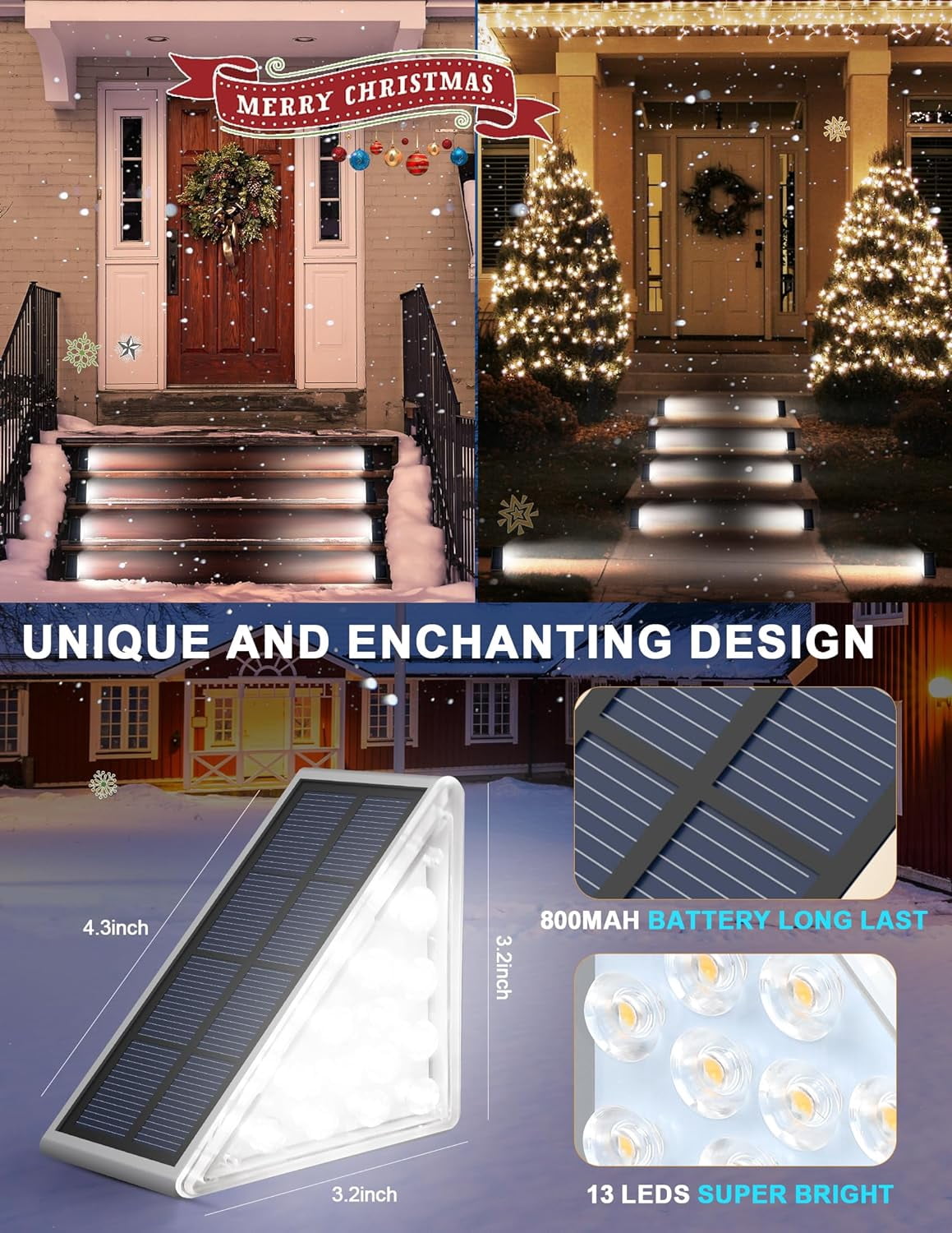 LED Solar Step Lights Waterproof Outdoor Stair Lights, Solar Deck Lights Outdoor Decor IP67 Solar Decoration Lights for Yard, Patio, Garden, Walkways, Front Door, Pathway, Driveway, Porch 6 Pack