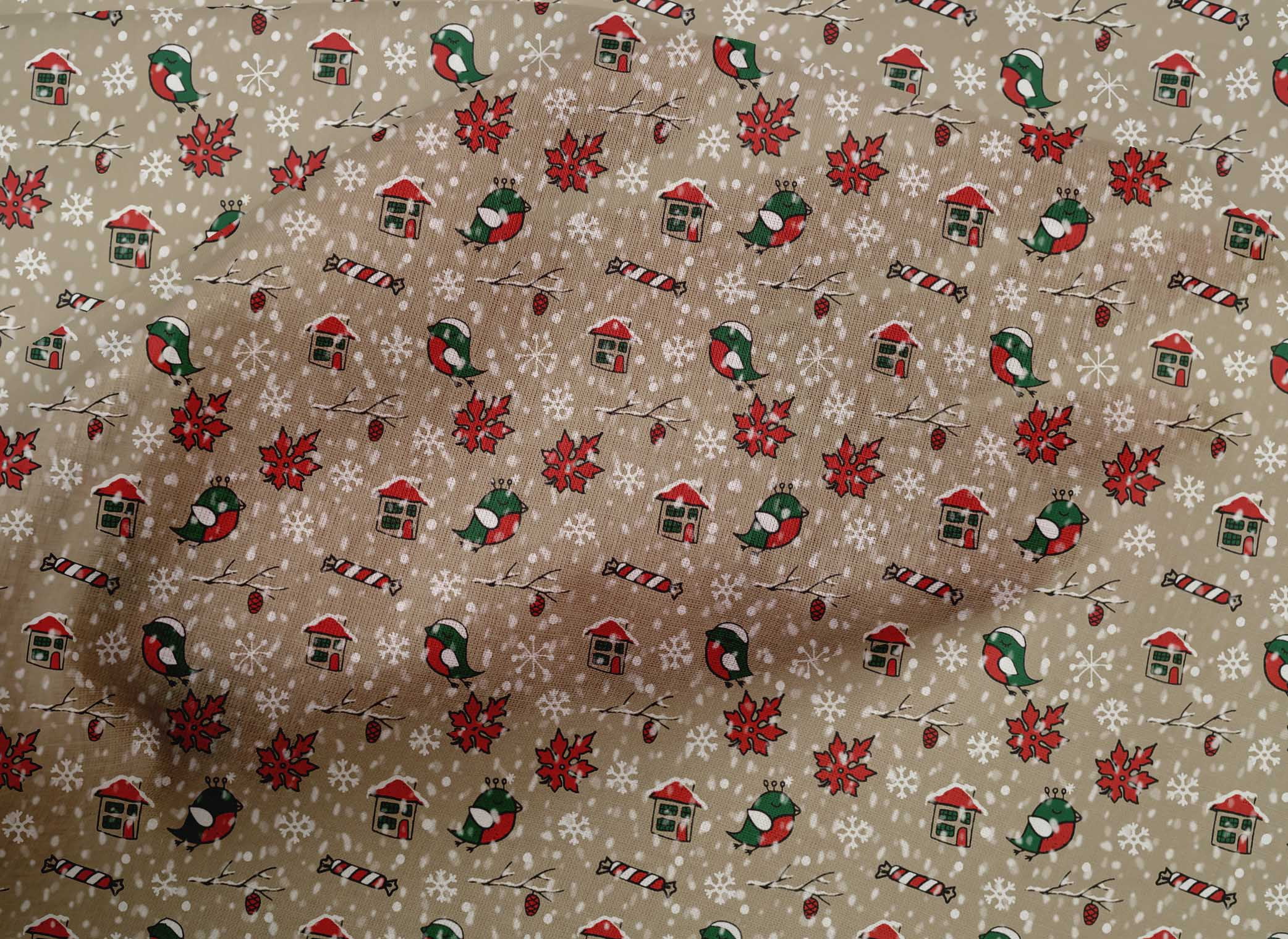 oneOone Cotton Cambric Beige Fabric Christmas Fabric For Sewing Printed Craft Fabric By The Yard 42 Inch Wide