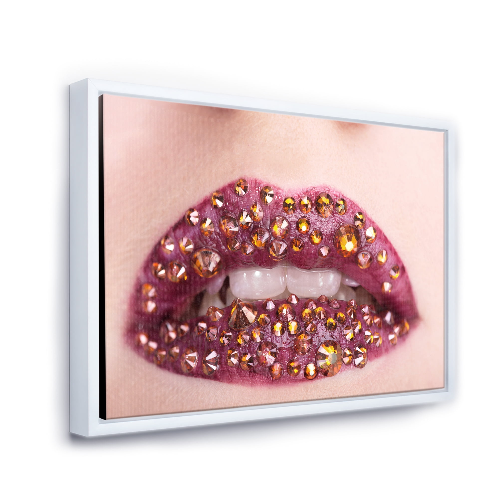 Close-Up Of Girl Lips With Sequins 40 in x 30 in Framed Photography Canvas Art Print, by Designart