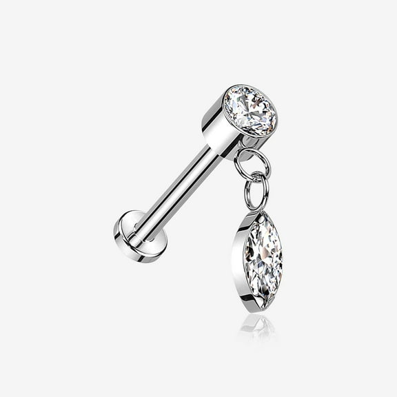 Implant Grade Titanium OneFit Threadless Sparkle Gem Marquise Dangle Flat Back Labret
