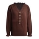 thumbnail image 3 of Gibobby Suéter Para Invierno Mujer Damas de manga larga Sweater Casual Solid Color abotonado Top Ruffle Pullover(Marrón,G), 3 of 5