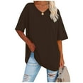 thumbnail image 2 of Holzkary Oversized Tshirts for Women Workout Plus Size Tops V Neck Short Sleeve Gym Shirts Casual Loose Fit Basic Tees Print Tops Basic Summer Tee Shirts Blouse Coffee M, 2 of 5