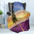thumbnail image 4 of Lavender Soft Flannel Fleece Blanket, Purple Fields with Sunset Sky and Large Green Tree French Village Country Design, Cozy Plush for Indoor and Outdoor Use, 60" x 80", Multicolor, by Ambesonne, 4 of 5