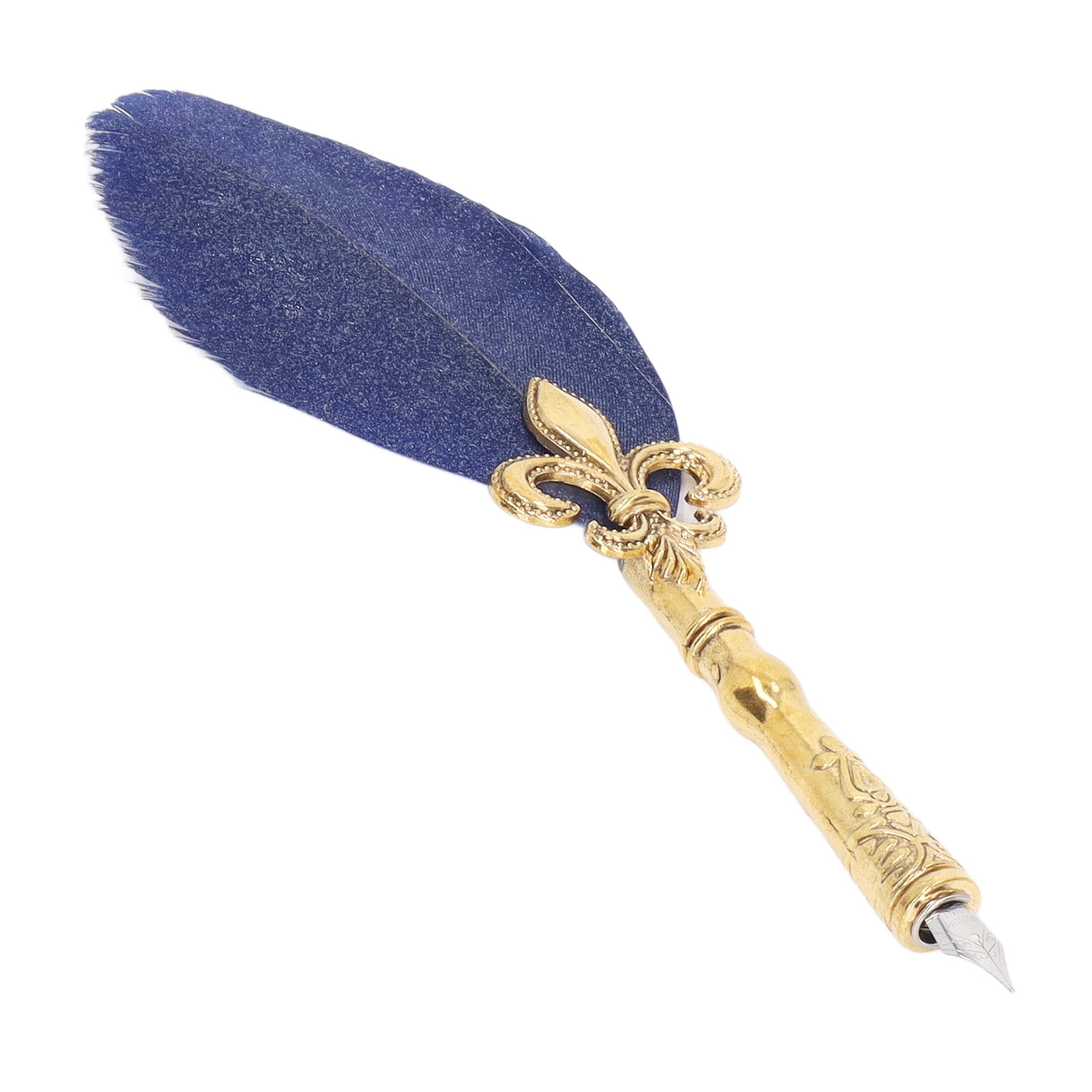 Rupoun Quill Pen and Ink Set Vintage Elegant Glossy Writing Feather Pen Wax Seal Stamp Set Dark Blue (11.81 inches / 30 cm)