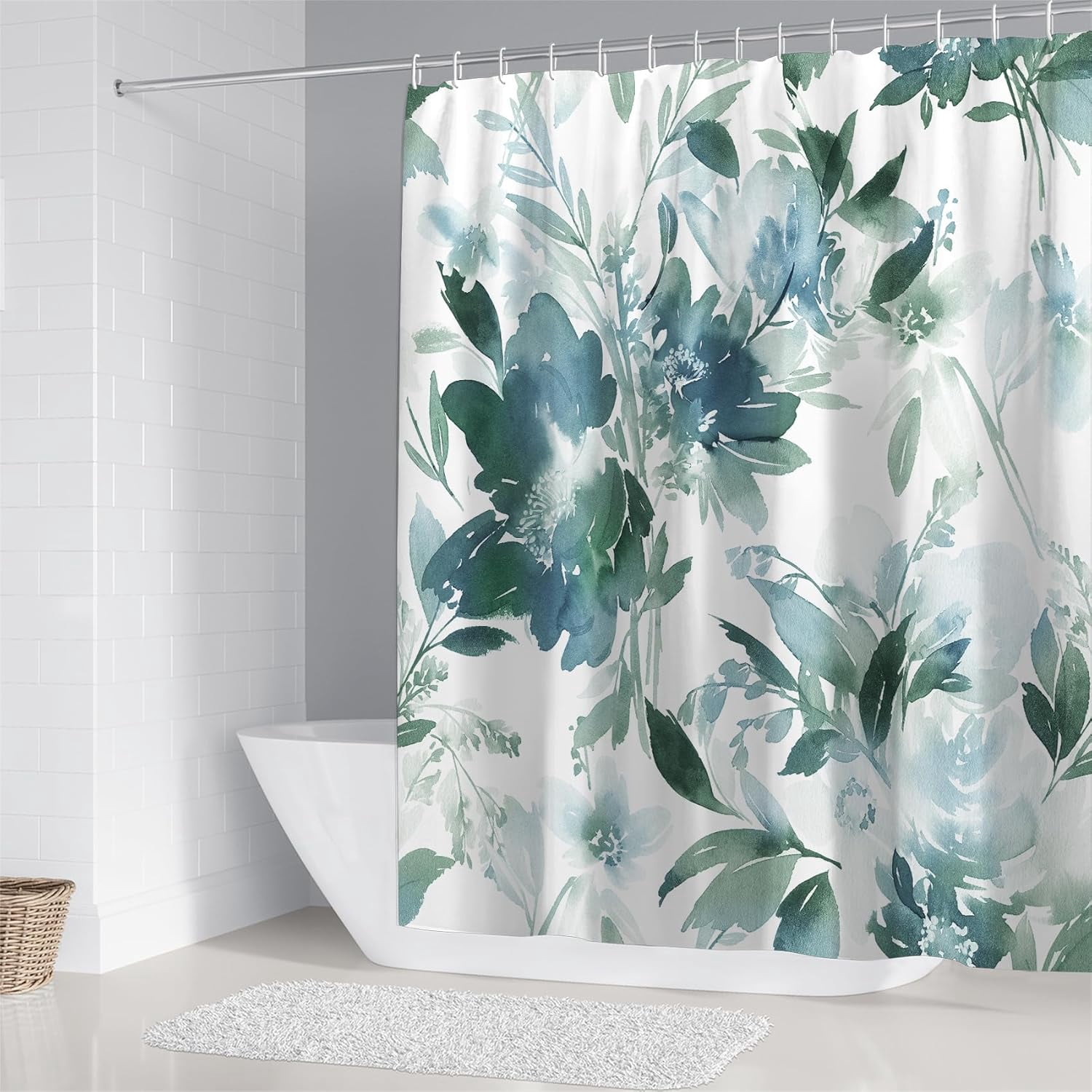 Green Leaves Shower Curtain Set Bathroom Sets Flower Shower Curtain Set with Rugs,Bathroom Shower Curtain Set with Carpet Bath Mat Toilet Rugs