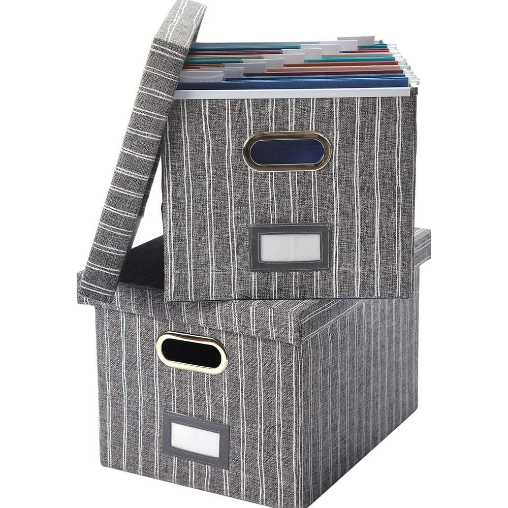 Decorative File Storage Organizer Box Set of 2 Portable Home & Office